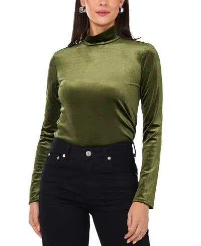 1.state Women's Long-sleeve Velour Mock-neck Top In Olive Earth