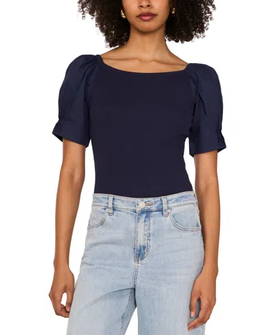 1.state Women's Mixed-media Puff-sleeve Top In Indigo Night