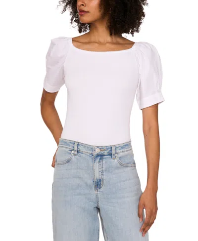 1.state Women's Mixed-media Puff-sleeve Top In Ultra White