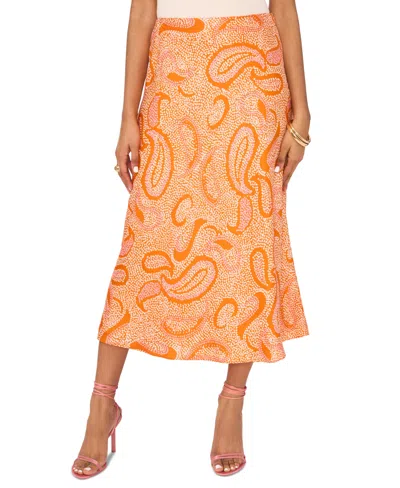 1.state Women's Paisley Printed Midi Skirt In Russet Orange