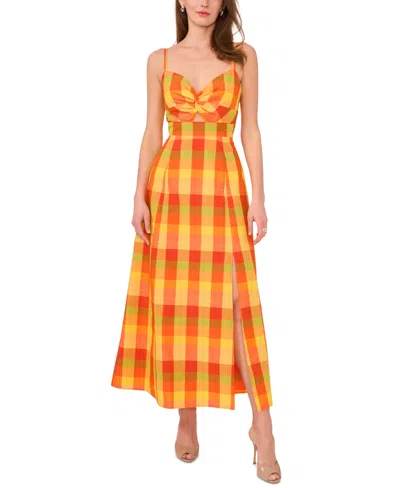1.state Mai Tai Womens Plaid Cotton Maxi Dress In Raspberry Rose