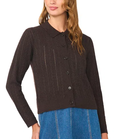 1.state Women's Pointelle Cable Collared Cardigan In Brown