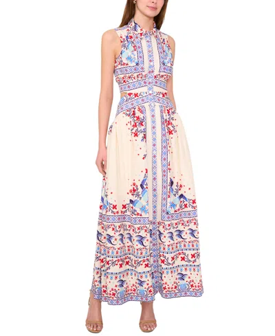 1.state Women's Printed Button Cutout Sleeveless Maxi Dress In Neutral