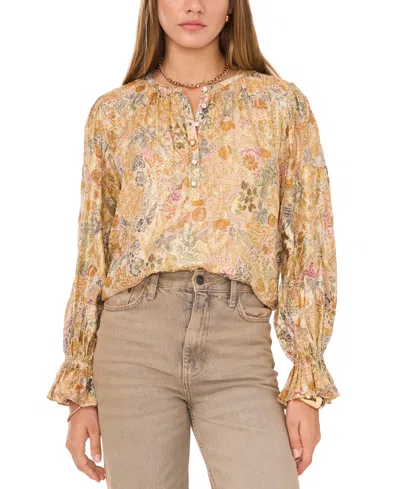 1.state Women's Printed Button-front Long Sleeve Blouse In Cathay Spice