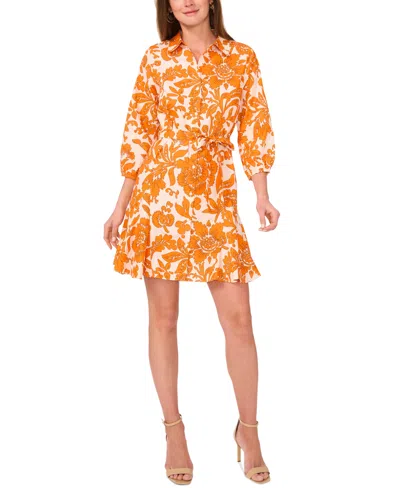 1.state Women's Printed Collared Button-front Dress In Orange Blossom