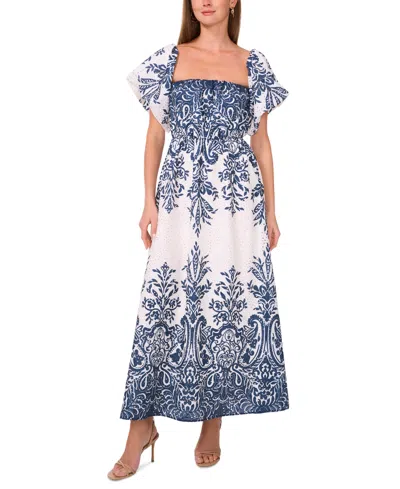 1.state Women's Printed Eyelet Short-sleeve Dress In Blue