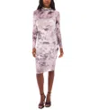 1.state Women's Printed Long Sleeve Mock Neck Dress In Pink