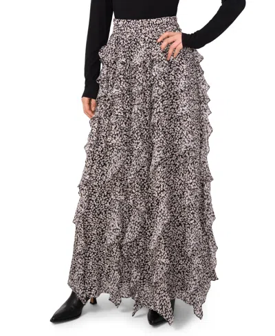 1.state Women's Printed Ruffle Maxi Skirt In Silver