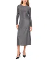 1.state Glitter Round Neck Long Sleeve Midi Dress In Rich Black