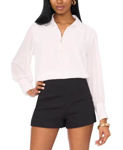 1.state Women's Shirred Long-sleeve Button-cuff Blouse In New Ivory