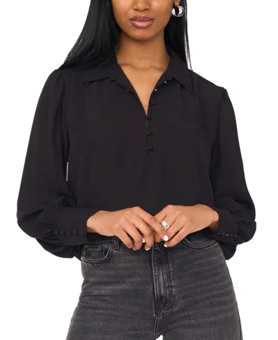 1.state Women's Shirred Long-sleeve Button-cuff Blouse In Rich Black