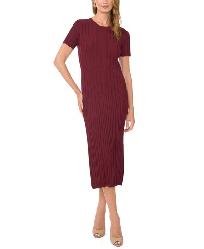 1.state Women's Short-sleeve Crewneck Ribbed Midi Dress In Red Beet