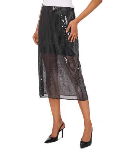 1.state Sequin Midi Skirt In Rich Black