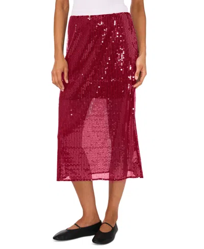 1.state Women's Side-zip Sequin Midi Skirt In Red