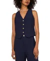 1.state Women's Sleeveless Button Down V-neck Micro Vest In Indigo Night