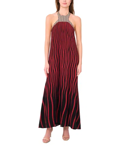 1.state Women's Sleeveless Halter Chiffon Maxi Dress