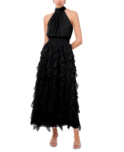 1.state Women's Sleeveless Ruffled Halter Maxi Dress In Rich Black