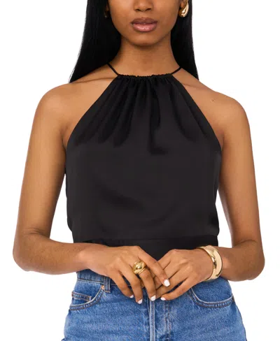 1.state Women's Sleeveless Tie Back Gathered Neck Halter Top In Rich Black