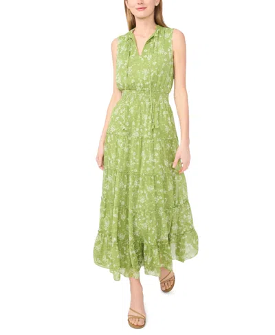 1.state Women's Sleeveless Tie V-neck Tiered Maxi Dress In Green