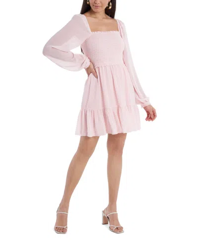 1.state Women's Smocked Ruffle Hem Long Sleeve Dress In Pink Taffeta