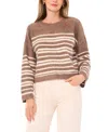 1.state Women's Striped Long Sleeve Crewneck Sweater In Brown