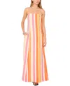 1.state Stripe Strapless Linen Blend Maxi Dress In Peach Cream