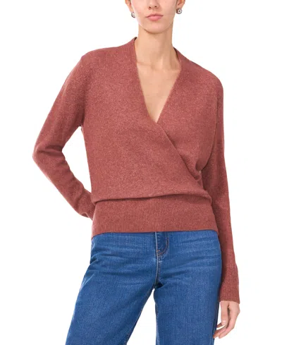 Women's Surplice V-neck Faux-wrap Sweater In Terra Earth