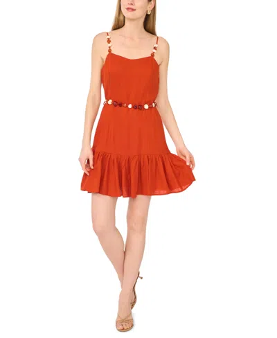 1.state Women's Sweetheart Neck Sleeveless Mini Linen Dress In Brown