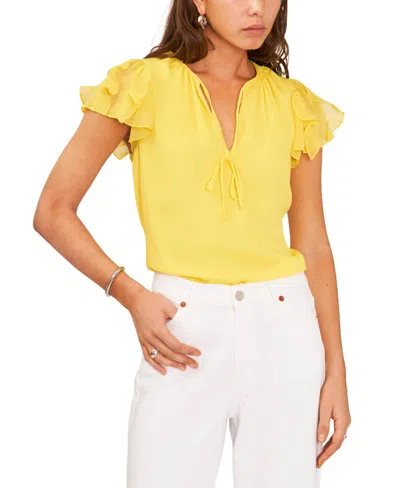 1.state Women's Tie Neck Short Flutter Sleeve Blouse In Cyber Yellow