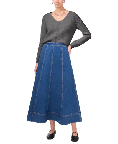 1.state Women's V-neck Diagonal-stitch Long-sleeve Sweater In Medium Heather Grey