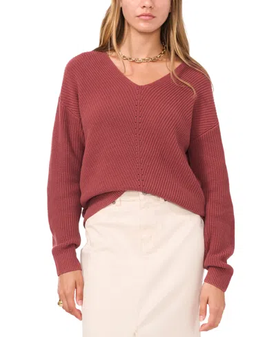 1.state Women's V-neck Diagonal-stitch Long-sleeve Sweater In Terra Earth