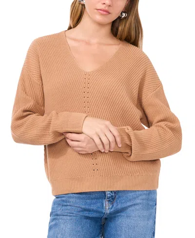 1.state Women's V-neck Diagonal-stitch Long-sleeve Sweater In Wild Oak