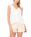 1.state V Neck Ruffle Front Top In White
