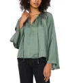 1.state Tie Neck Wide Sleeve Satin Top In Dark Forest