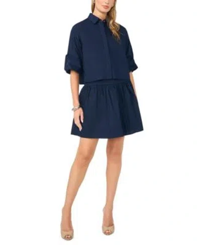 1.state Womens Cotton Button Down Shirt Mini Skirt In Blue