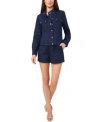 1.state Womens Cotton Drawcord Hem Jacket Dobby Stripe Shorts In Indigo Night