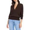1.state Womens Cross Front Ribbed Wrap Sweater In Brown