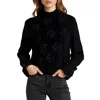 1.state Embellished Open Back Mock Neck Top In Black