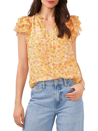 1.state Womens Floral Flutter Sleeve Pullover Top In Yellow