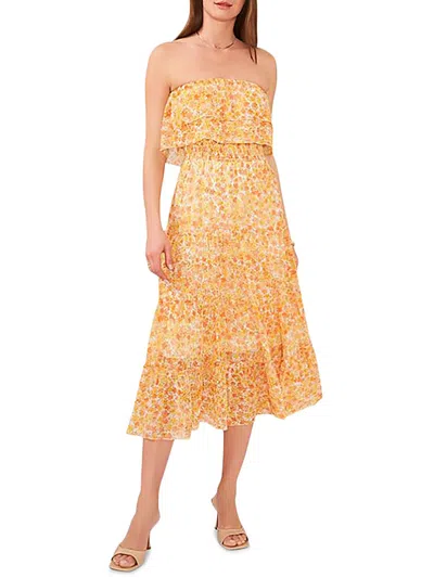 1.state Womens Floral Print Smocked Maxi Dress In Yellow