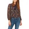 1.state Womens Floral Print Tie Neck Blouse In Black