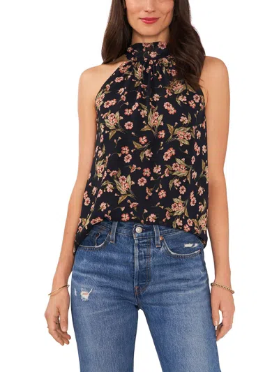 1.state Womens Floral Tie Neck Halter Top In Black