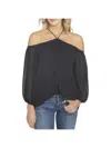 1.state Off The Shoulder Sheer Chiffon Blouse In Black