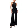 1.state Women's Mock-neck Halter Jacquard Jumpsuit In Black