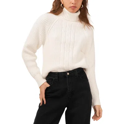 1.state Womens Knit Ribbed Trim Turtleneck Sweater In Antique White
