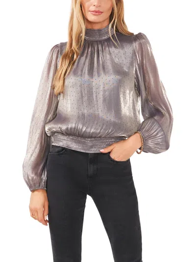 1.state Womens Metallic Mock Neck Blouse In Gray