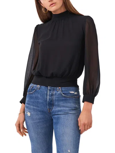 1.state Womens Mock Neck Cut Out Cropped In Black