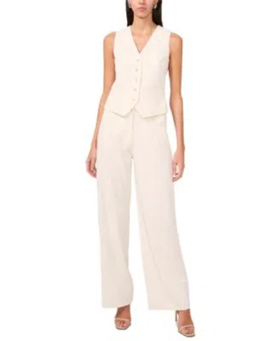 1.state Womens Princess Seam Button Front Vest High Rise Straight Leg Pants In New Ivory