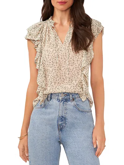 1.state Womens Printed Chiffon Blouse In Beige