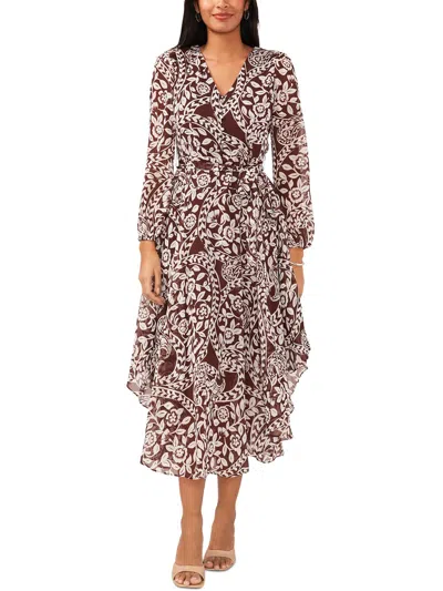 1.state Womens Printed Long Midi Dress In Brown